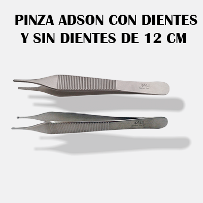 Pinza Adson con Dientes y sin Dientes de 12 cm