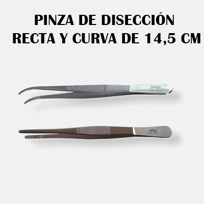 Pinza de Disección Recta y Curva de 14,5 cm