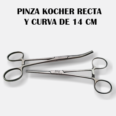 Pinza Kocher Recta y Curva de 14 cm