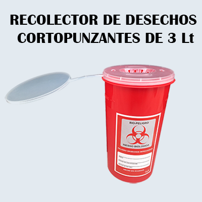 Recolector de desechos cortopunzantes de 3 litros