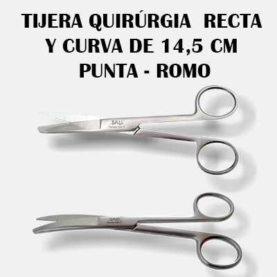 Tijera Quirúrgia Estandar Recta y Curva de 14,5 cm Punta Roma